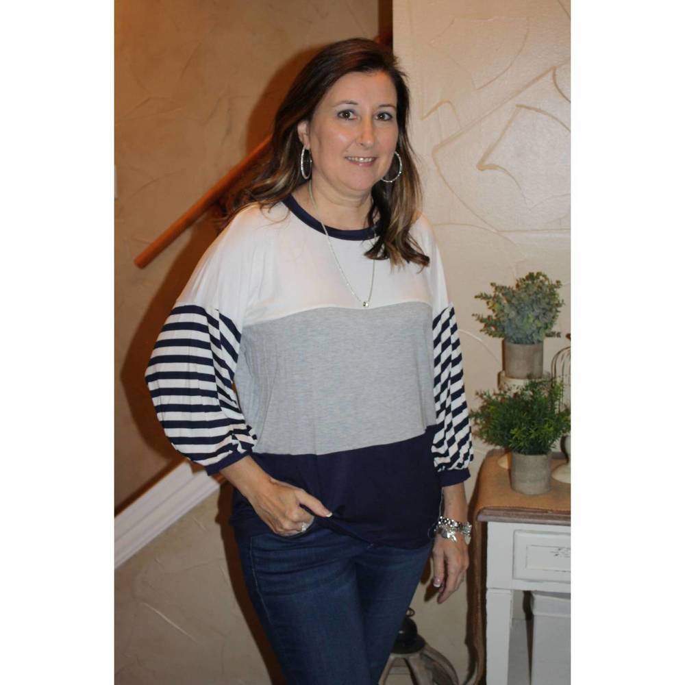 NEW ADORA striped long sleeve top in navy